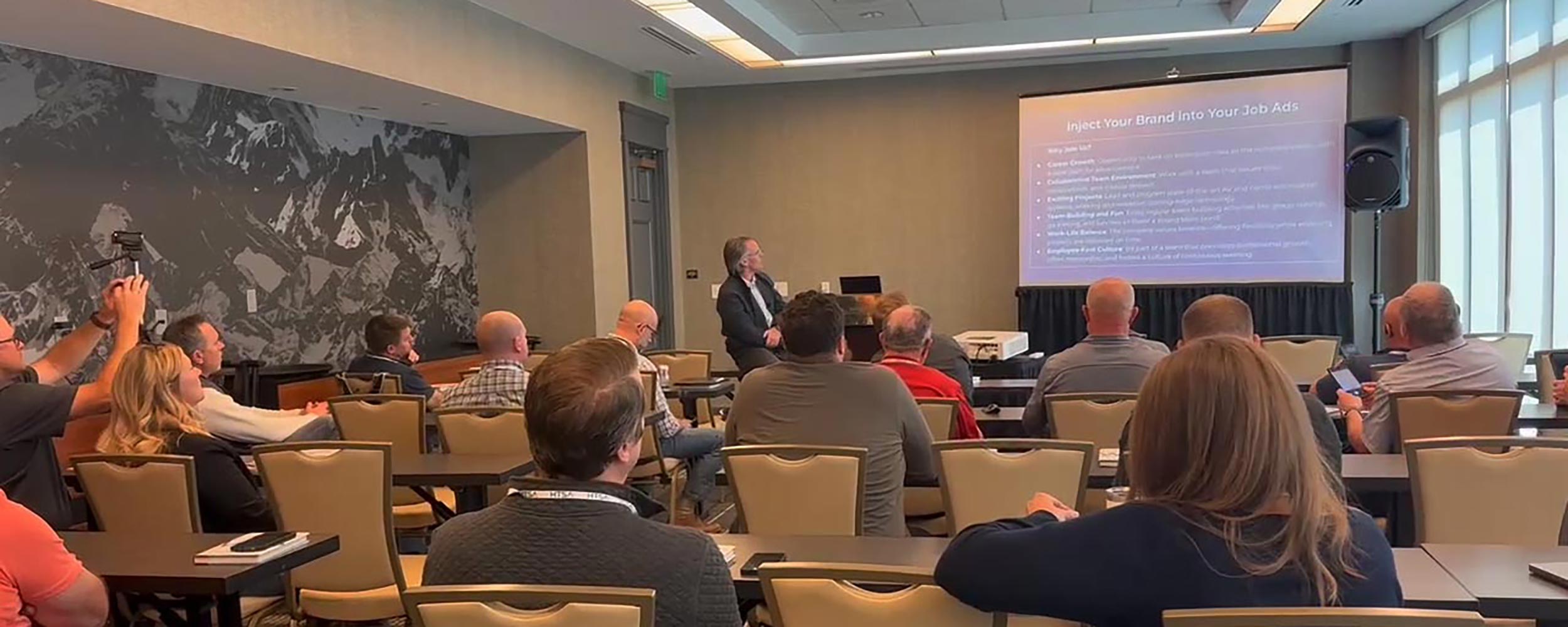 Employees working together in a dynamic and creative workspace